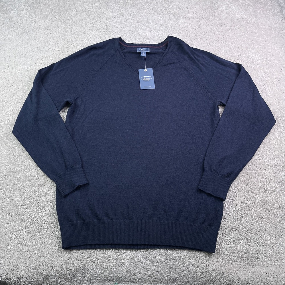 NEW GH Bass‎ Sweater Mens Large Blue Wool V Neck Pullover Classic Preppy